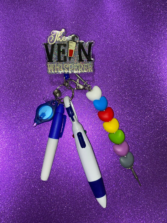 Vein Whisperer Badge Reel/Order of the Draw Badge Buddy Clip with pen, flashlight and marker