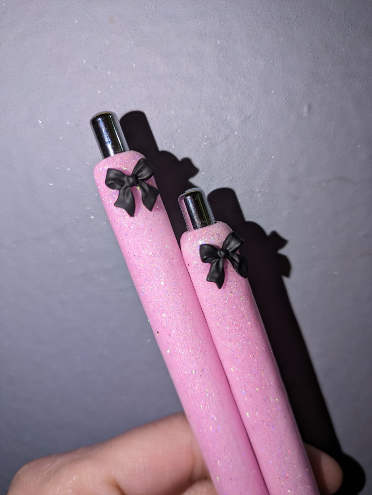 Black Bow Coquette Pink Glitter Pen