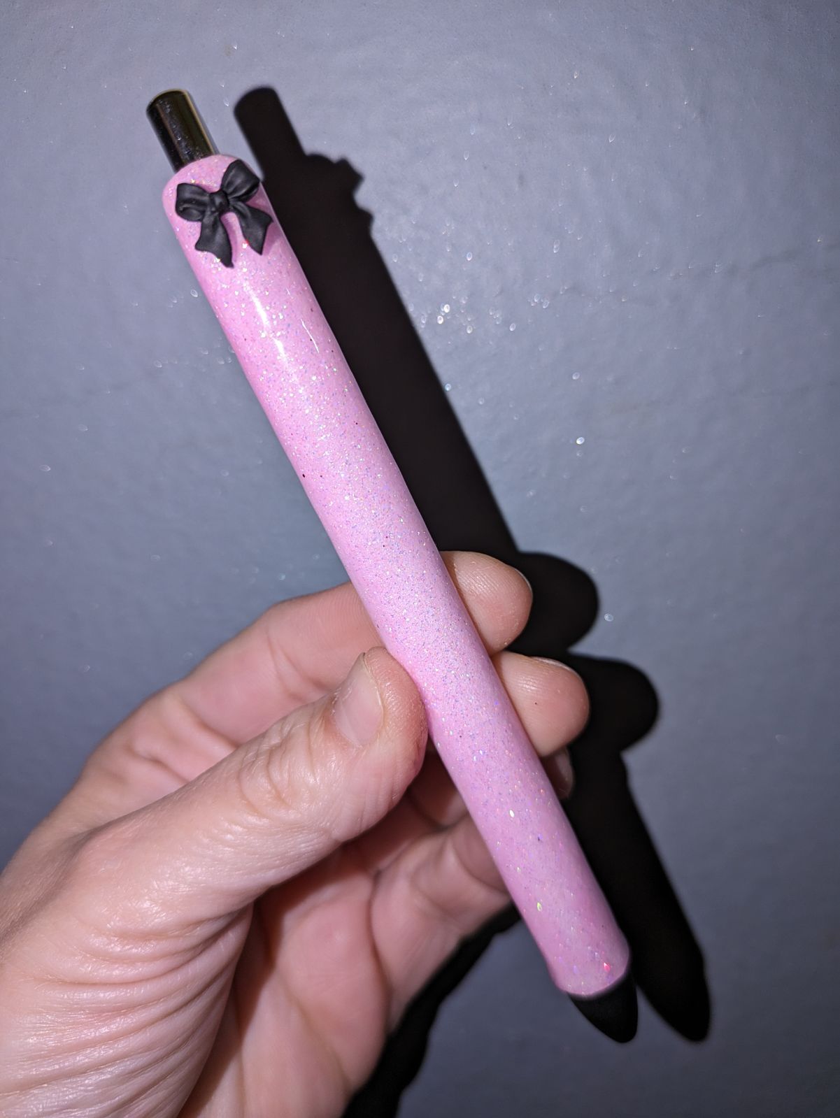 Black Bow Coquette Pink Glitter Pen