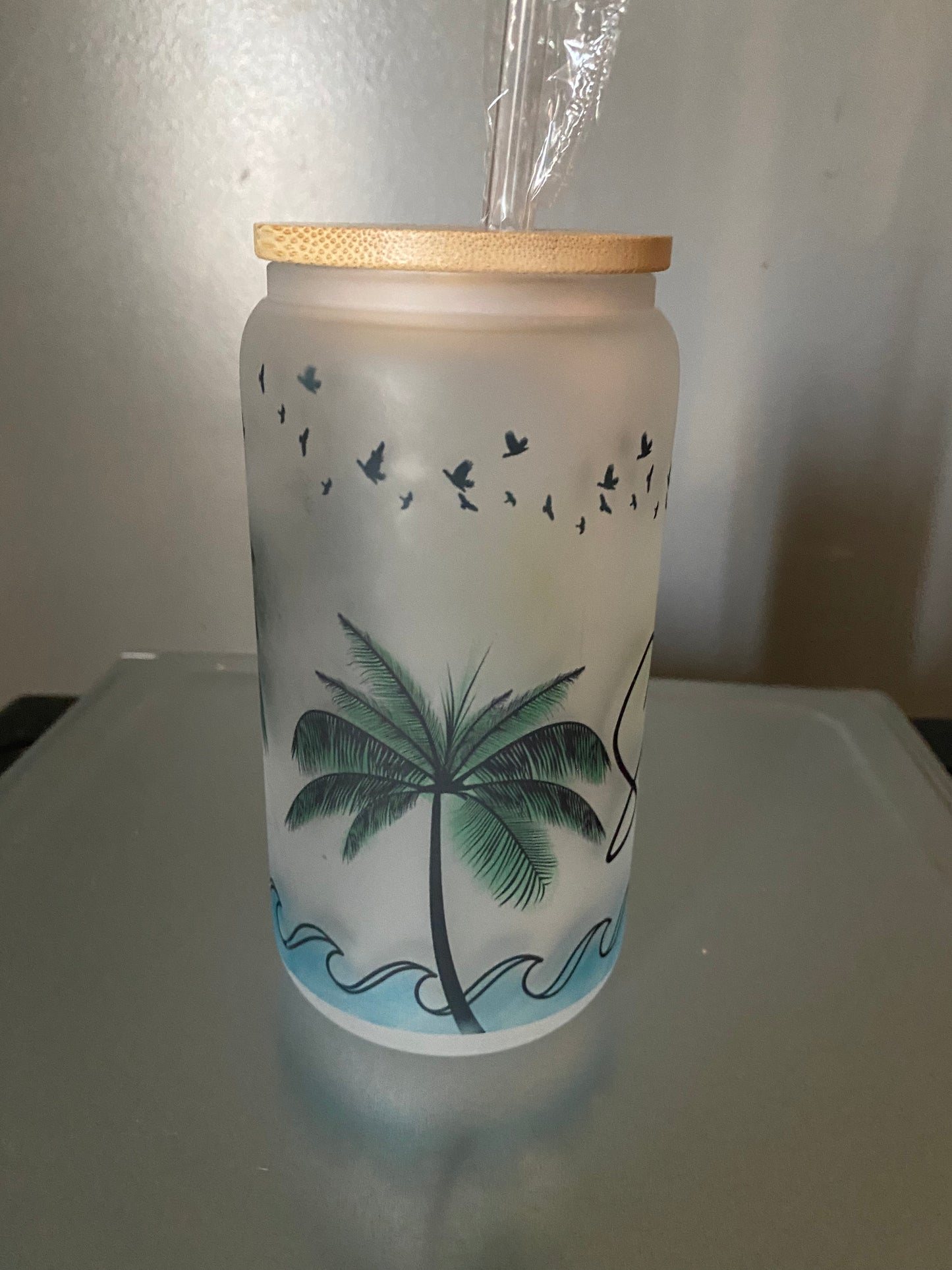 16 oz Sunshine Glass Beer Can with Bamboo Lid and Straw